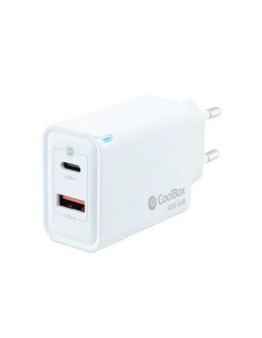 CARGADOR  5V ENCHUFE 1 X USB   TYPE C, X 1 USB A BLANCO PN: COO-CUP-45CA EAN: 8437012429963   