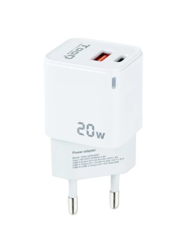 CARGADOR  5V ENCHUFE 2 X USB   TYPE C, USB, 20W BLANCO PN: TQWC-QCPD20WT EAN: 8433281012547   