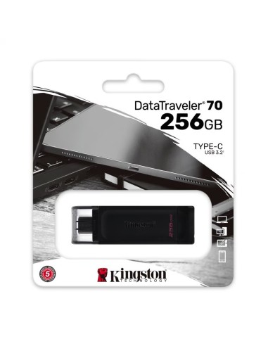 MEMORIA USB 3.2 256GB KINGSTON TYPE C DATATRAVELER 70 NEGRO PN: DT70/256GB EAN: 740617331233    