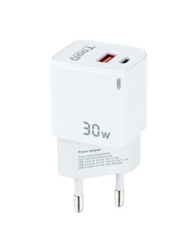 CARGADOR  5V ENCHUFE 2 X USB,  TYPE C, USB, 30W BLANCO PN: TQWC-GANQCPD30WT EAN: 8433281012561   