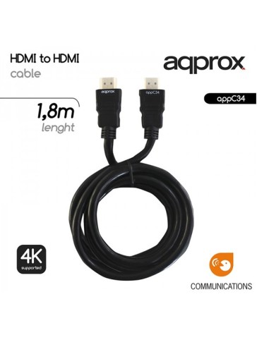 CABLE HDMI A HDMI   1.8M 1.4   4K NEGRO APPROX PN: APPC34 EAN: 8435099522904   