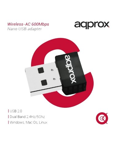 WIRELESS USB  600MPBS APPROX   NANO AC USB 2.0 PN: APPUSB600NAV2 EAN: 8435099524489   