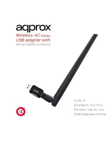 ANTENA 20DBM USB  600MPBS APPR OX DESMONTABLE AC PN: APPUSB600DA EAN: 8435099522539   