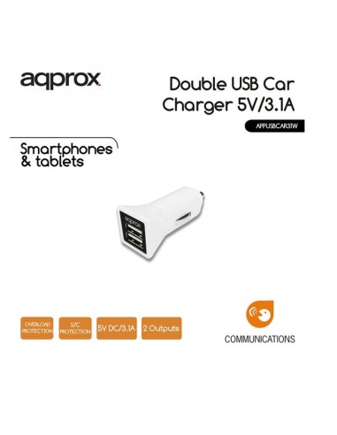 CARGADOR  5V COCHE 2X USB 3.1A  BLANCO PN: APPUSBCAR31W EAN: 8435099516194   