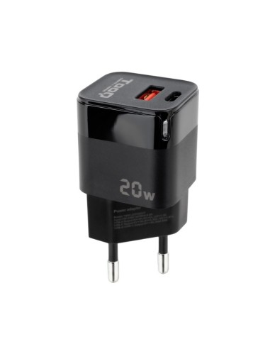 CARGADOR  5V ENCHUFE 2 X USB   TYPE C, USB, 20W NEGRO PN: TQWC-QCPD20 EAN: 8433281014077   